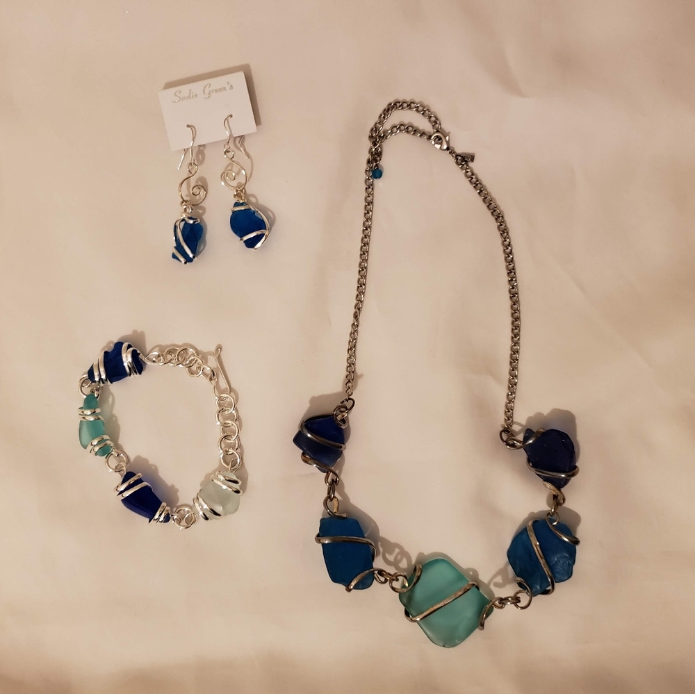 Large Beach Glass Jewelry - Necklace, Bracelet & Earrings